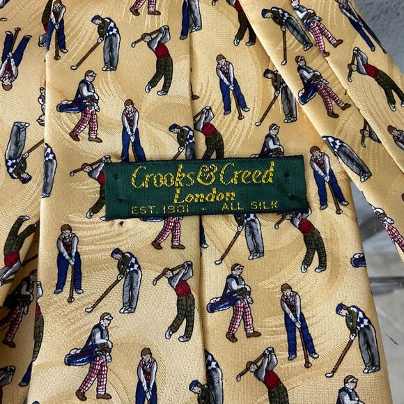 Crooks & Creed London silk Tie Men’s 58” classic Yellow Golfer Hidden Pinwheels - Picture 3 of 10